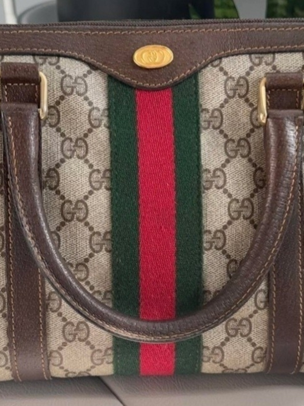 Gucci Brown GG Canvas Satchel with Green and Red Stripe - Picture 3 of 12